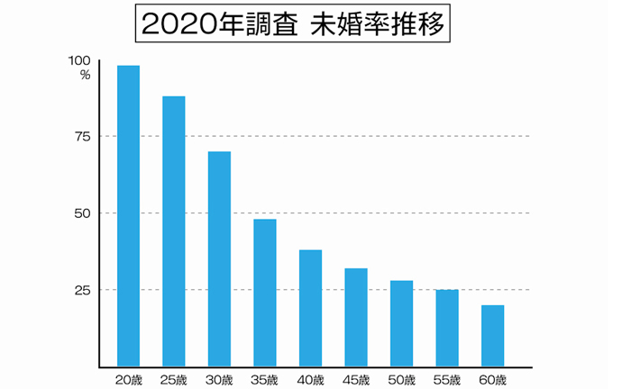 国勢調査未婚率推移2020年